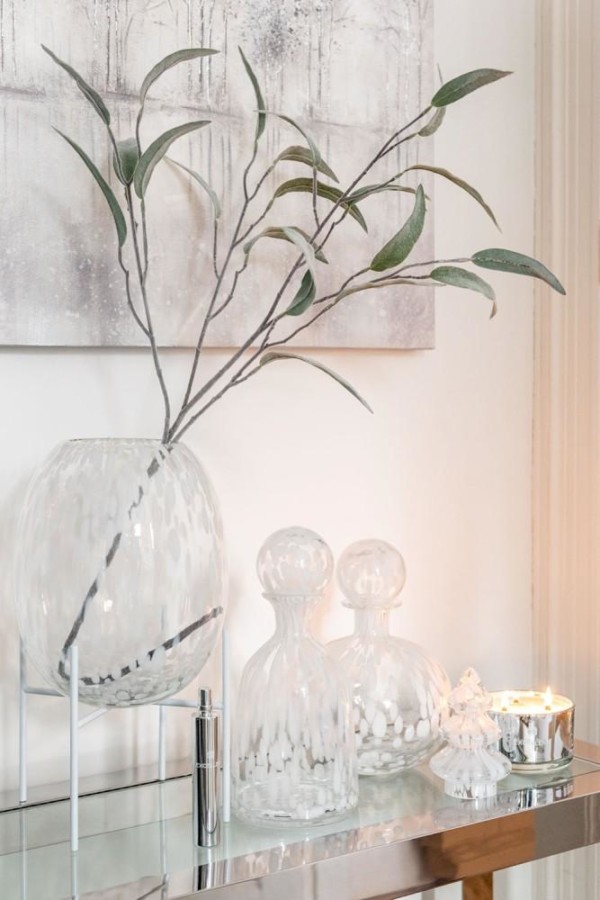 Vase sur Pied Pois Decoratif Verre Transparent/Blanc