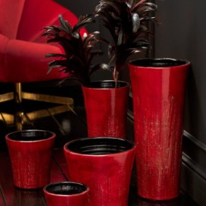 Cachepot Taches Ceramique Rouge/Or Medium
